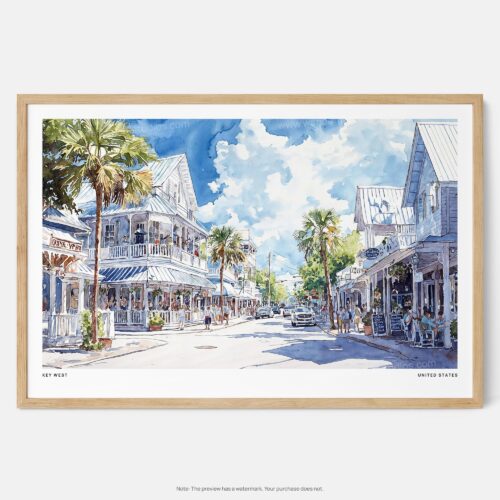 01 - Framed Key West Florida Duval Street Watercolor - Horizontal Art Print - Main.jpg