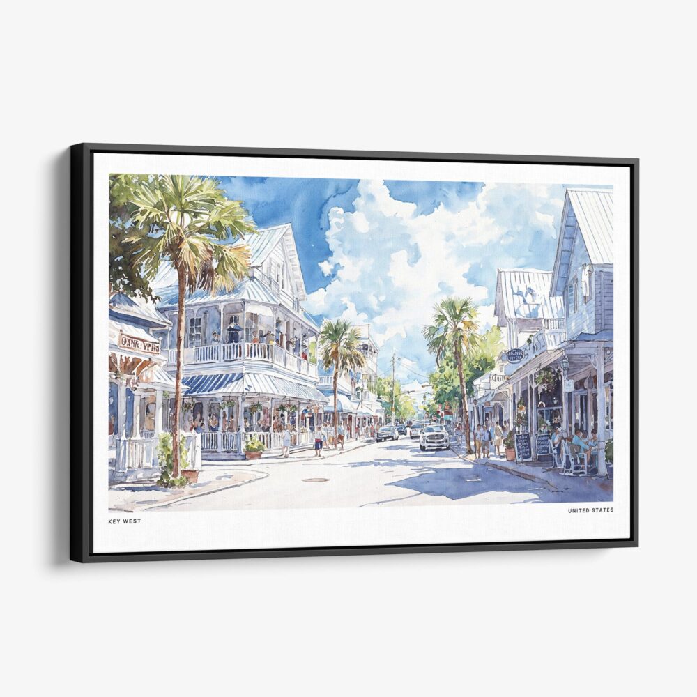 01 - Framed Key West Florida Duval Street Watercolor - Horizontal Canvas Print - Main.jpg 01 - Framed Key West Florida Duval Street Watercolor - Horizontal Canvas Print - Main.jpg
