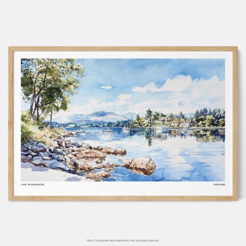 01 - Framed Lake Windermere Watercolor - Horizontal Art Print - Main.jpg