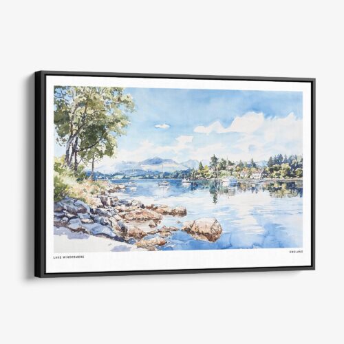 01 - Framed Lake Windermere Watercolor - Horizontal Canvas Print - Main.jpg