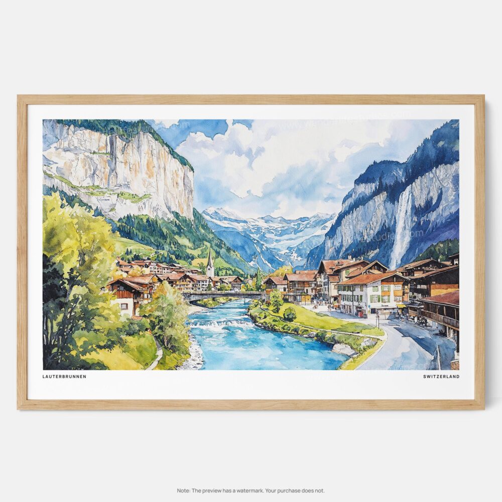 01 - Framed Lauterbrunnen Watercolor - Horizontal Art Print - Main.jpg 01 - Framed Lauterbrunnen Watercolor - Horizontal Art Print - Main.jpg