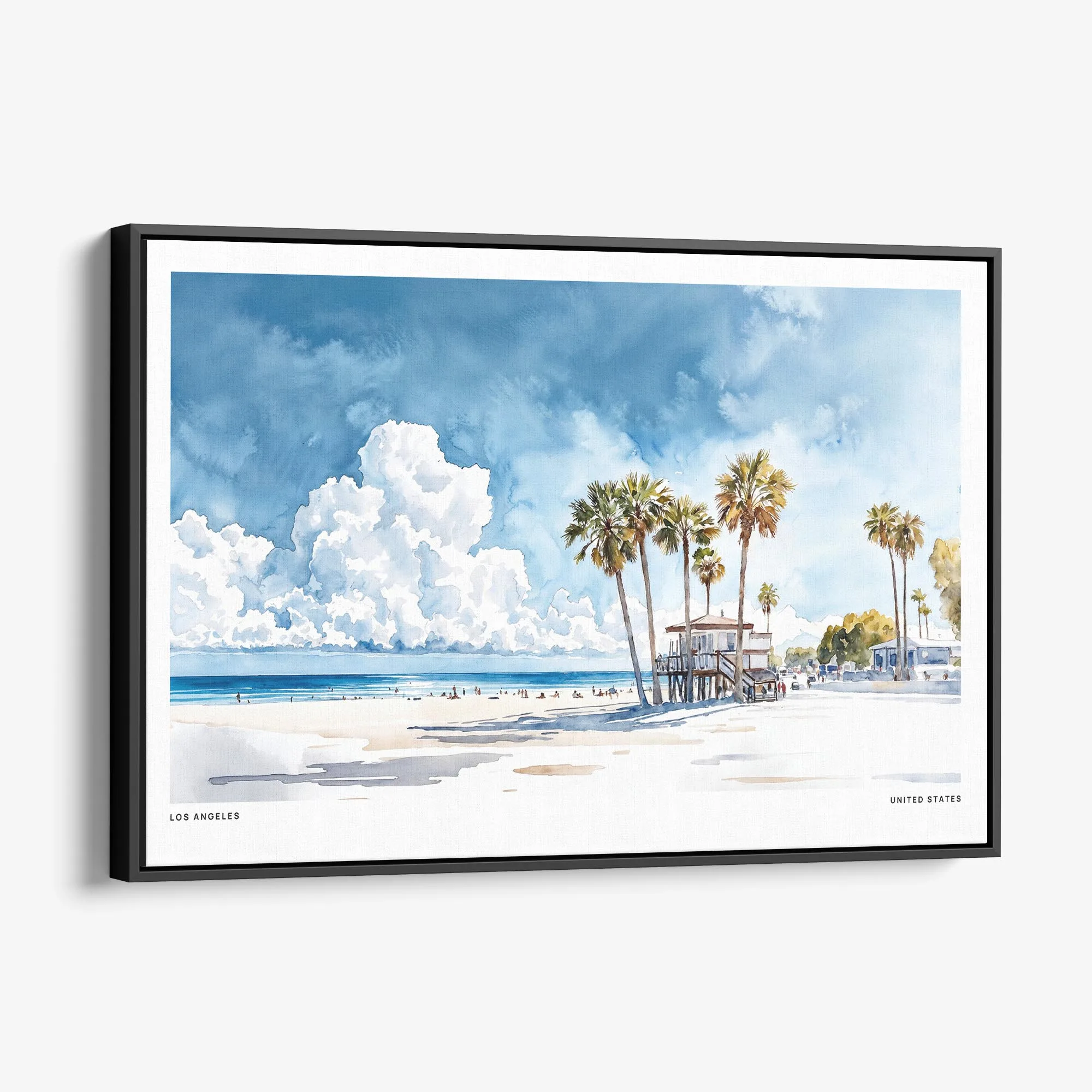 Los Angeles Beach Watercolor Canvas Print – Coastal Wall Art