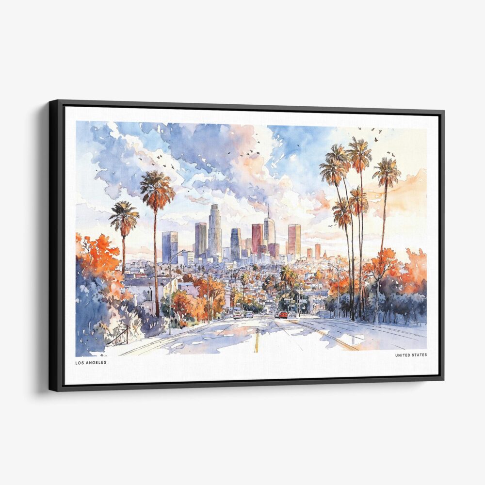 01 - Framed Los Angeles Skyline Watercolor - Horizontal Canvas Print - Main.jpg 01 - Framed Los Angeles Skyline Watercolor - Horizontal Canvas Print - Main.jpg