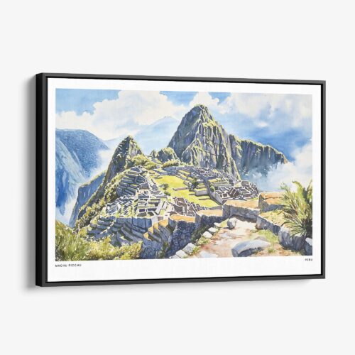 01 - Framed Machu Picchu Watercolor - Horizontal Canvas Print - Main.jpg