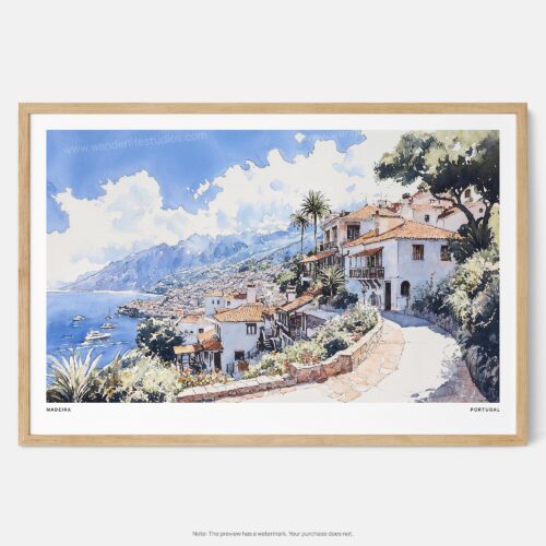 01 - Framed Madeira Portugal Watercolor - Horizontal Art Print - Main.jpg
