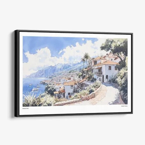 01 - Framed Madeira Portugal Watercolor - Horizontal Canvas Print - Main.jpg
