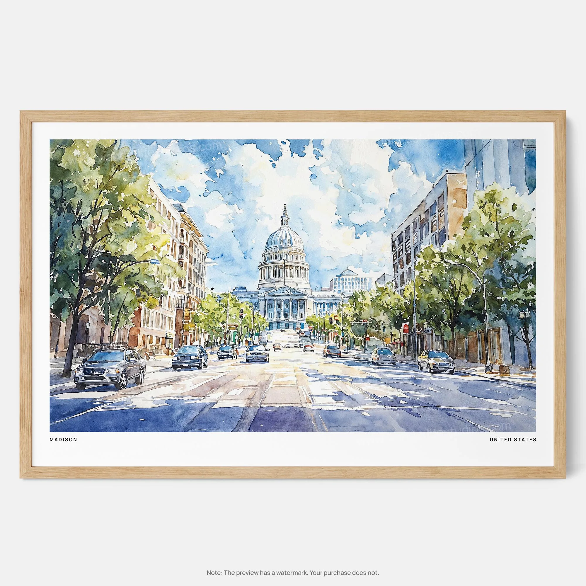 Madison Watercolor Art Print – Iconic Cityscape Wall Art