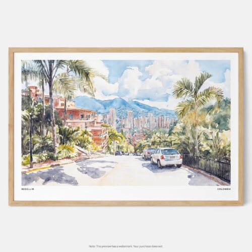 01 - Framed Medellin Watercolor - Horizontal Art Print - Main.jpg