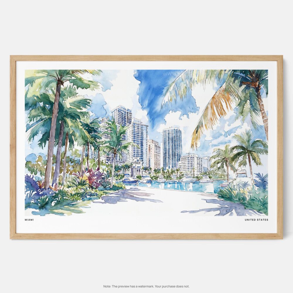 01 - Framed Miami Gardens Watercolor - Horizontal Art Print - Main.jpg 01 - Framed Miami Gardens Watercolor - Horizontal Art Print - Main.jpg