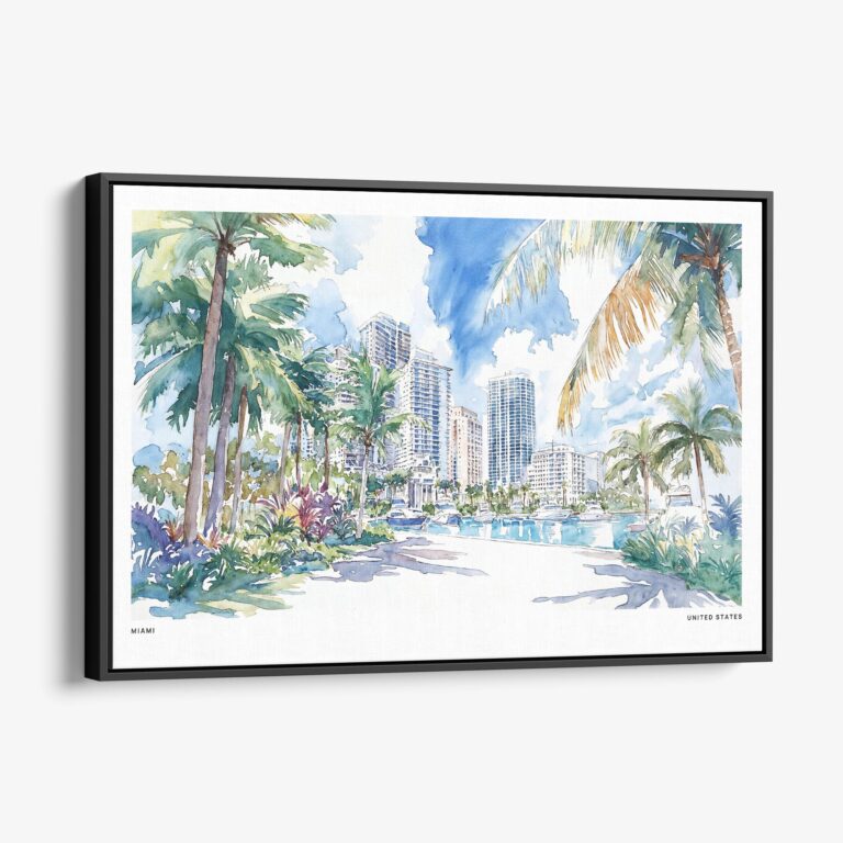 01 - Framed Miami Gardens Watercolor - Horizontal Canvas Print - Main.jpg