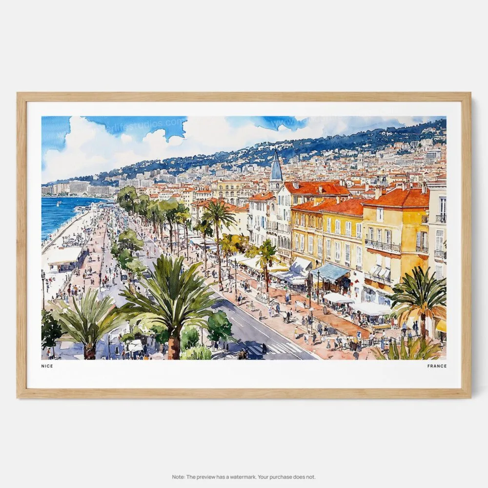 01 - Framed Nice France Watercolor - Horizontal Art Print - Main.jpg 01 - Framed Nice France Watercolor - Horizontal Art Print - Main.jpg