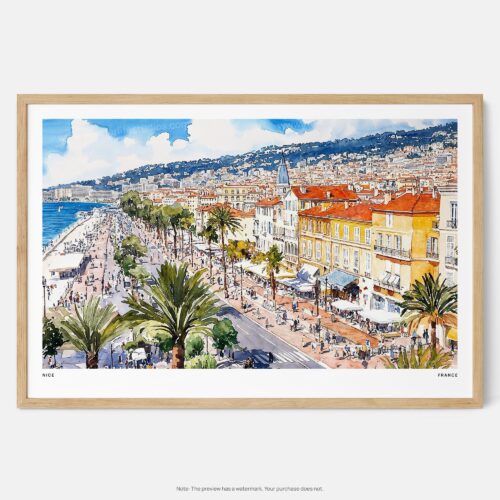 01 - Framed Nice France Watercolor - Horizontal Art Print - Main.jpg
