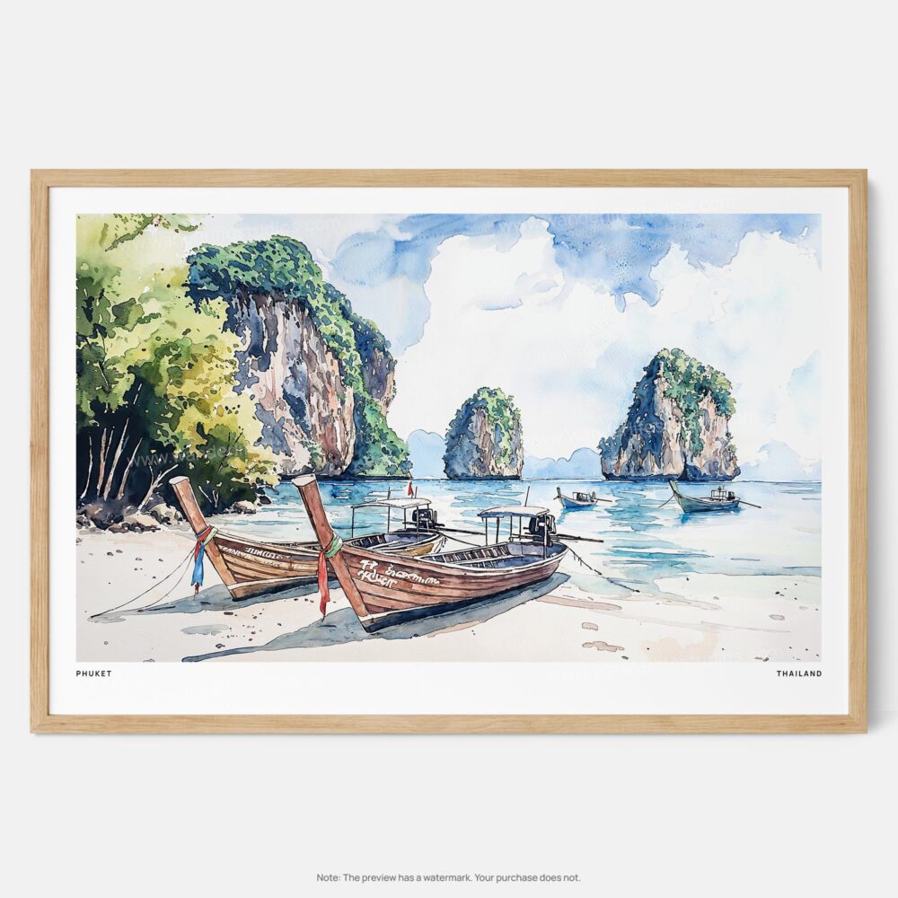 01 - Framed Phuket Thailand Watercolor - Horizontal Art Print - Main.jpg 01 - Framed Phuket Thailand Watercolor - Horizontal Art Print - Main.jpg