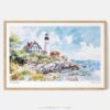 01 - Framed Portland Maine Lighthouse Watercolor - Horizontal Art Print - Main.jpg