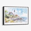 01 - Framed Portland Maine Lighthouse Watercolor - Horizontal Canvas Print - Main.jpg
