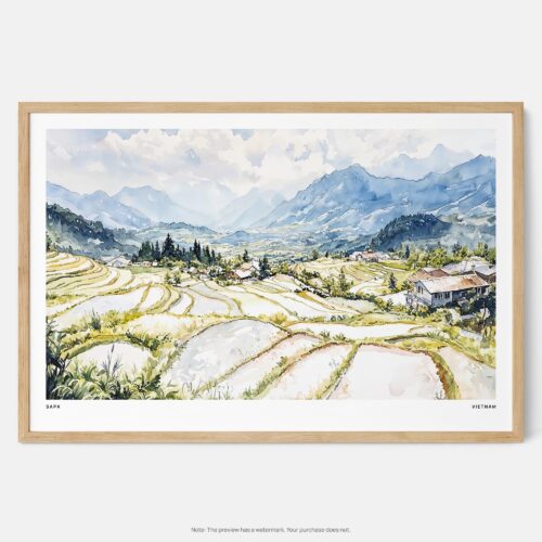 01 - Framed Sapa Valley Vietam Watercolor - Horizontal Art Print - Main.jpg