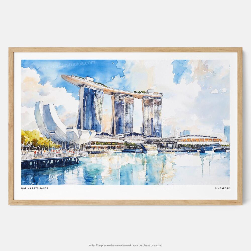 01 - Framed Singapore Marina Bays Sands Watercolor - Horizontal Art Print - Main.jpg 01 - Framed Singapore Marina Bays Sands Watercolor - Horizontal Art Print - Main.jpg