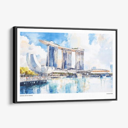 01 - Framed Singapore Marina Bays Sands Watercolor - Horizontal Canvas Print - Main.jpg