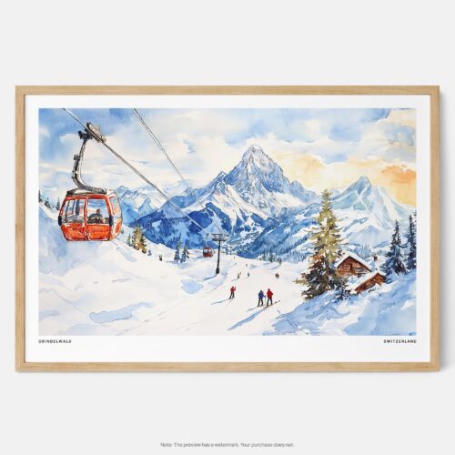 01 - Framed Skiing in Grindelwald Watercolor - Horizontal Art Print - Main.jpg