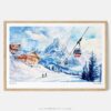 01 - Framed Skiing in Swiss Alps Watercolor - Horizontal Art Print - Main.jpg