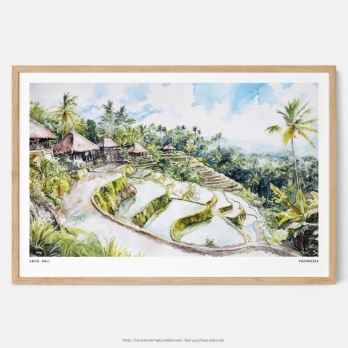 01 - Framed Ubud Bali Watercolor - Horizontal Art Print - Main.jpg