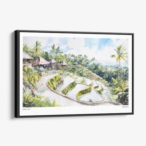 01 - Framed Ubud Bali Watercolor - Horizontal Canvas Print - Main.jpg