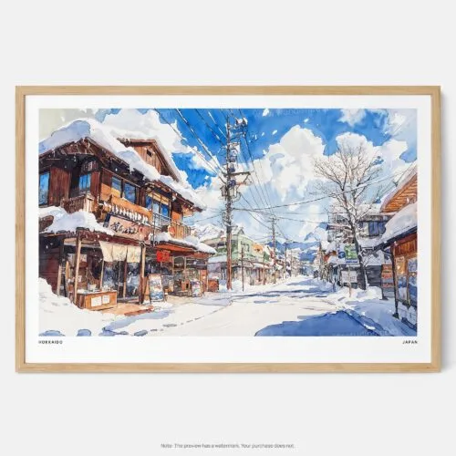 01 - Framed Winter in Hokkaido Watercolor - Horizontal Art Print - Main.jpg