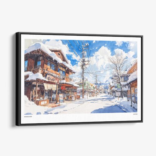 01 - Framed Winter in Hokkaido Watercolor - Horizontal Canvas Print - Main.jpg