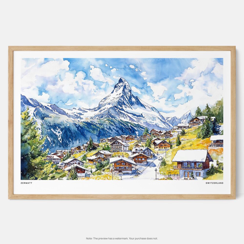 01 - Framed Zermatt Watercolor - Horizontal Art Print - Main.jpg 01 - Framed Zermatt Watercolor - Horizontal Art Print - Main.jpg