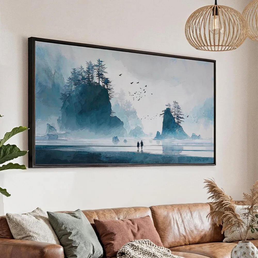 01 - Misty Olympic National Park Watercolor - Panorama Canvas Print with Black Floater Frame - Main.jpg 01 - Misty Olympic National Park Watercolor - Panorama Canvas Print with Black Floater Frame - Main.jpg