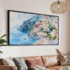 01 - Positana Amalfi Coast Watercolor - Panorama Canvas Print with Black Floater Frame - Main.jpg