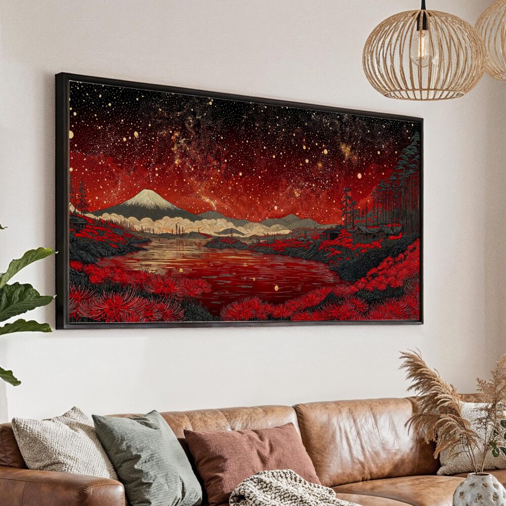 01 - Red Japan Kusama Inspired Art - Panorama Canvas Print with Black Floater Frame - Main.jpg 01 - Red Japan Kusama Inspired Art - Panorama Canvas Print with Black Floater Frame - Main.jpg