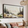 01 - Warm Yellowstone with Bison Watercolor - Panorama Canvas Print with Black Floater Frame - Main.jpg