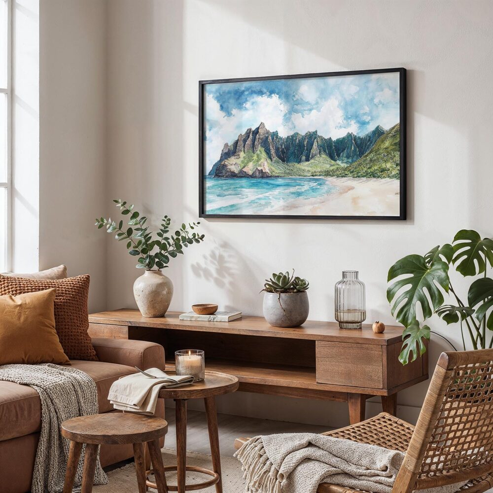 02 - 02 - Haiwaii Na Pali Coast Watercolor - Horizontal Art - Digital Download - Boho Living Room.jpg 02 - 02 - Haiwaii Na Pali Coast Watercolor - Horizontal Art - Digital Download - Boho Living Room.jpg
