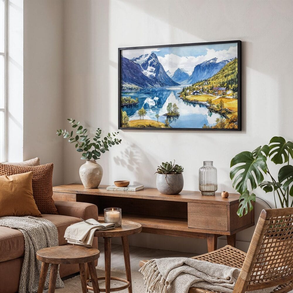 02 - 02 - Norway Fjords Watercolor - Horizontal Art - Digital Download - Boho Living Room.jpg 02 - 02 - Norway Fjords Watercolor - Horizontal Art - Digital Download - Boho Living Room.jpg