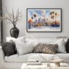 02 - Black Framed Los Angeles Skyline Watercolor - Horizontal Art Print in Scandi Living Room Above Couch.jpg