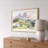 02 - Dolomites Watercolor - Horizontal Art Print in Natural Wood Frame Above Console.jpg