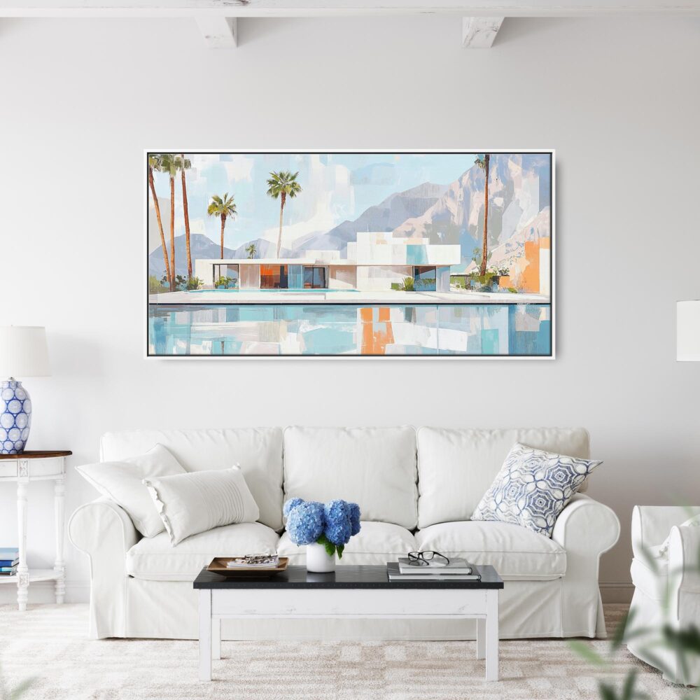 02 - Framed Abstract Geometric Palm Springs Artwork - Panorama Canvas Print - Coastal Living Room.jpg 02 - Framed Abstract Geometric Palm Springs Artwork - Panorama Canvas Print - Coastal Living Room.jpg