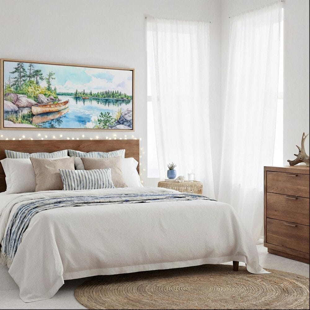 02 - Framed Boundary Waters Watercolor - Panorama Canvas Print - Coastal Bedroom.jpg 02 - Framed Boundary Waters Watercolor - Panorama Canvas Print - Coastal Bedroom.jpg