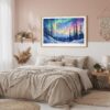 02 - Framed Fairbanks Alaska Northern Lights Watercolor - Horizontal Art Print in Boho Bedroom.jpg