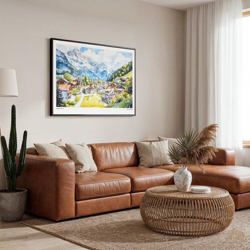 02 - Framed Grindelwald Watercolor - Horizontal Canvas Print - Boho Living Room.jpg 02 - Framed Grindelwald Watercolor - Horizontal Canvas Print - Boho Living Room.jpg
