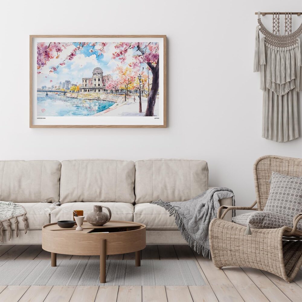02 - Framed Hiroshima Japan Watercolor - Horizontal Art Print - Boho Living Room.jpg 02 - Framed Hiroshima Japan Watercolor - Horizontal Art Print - Boho Living Room.jpg