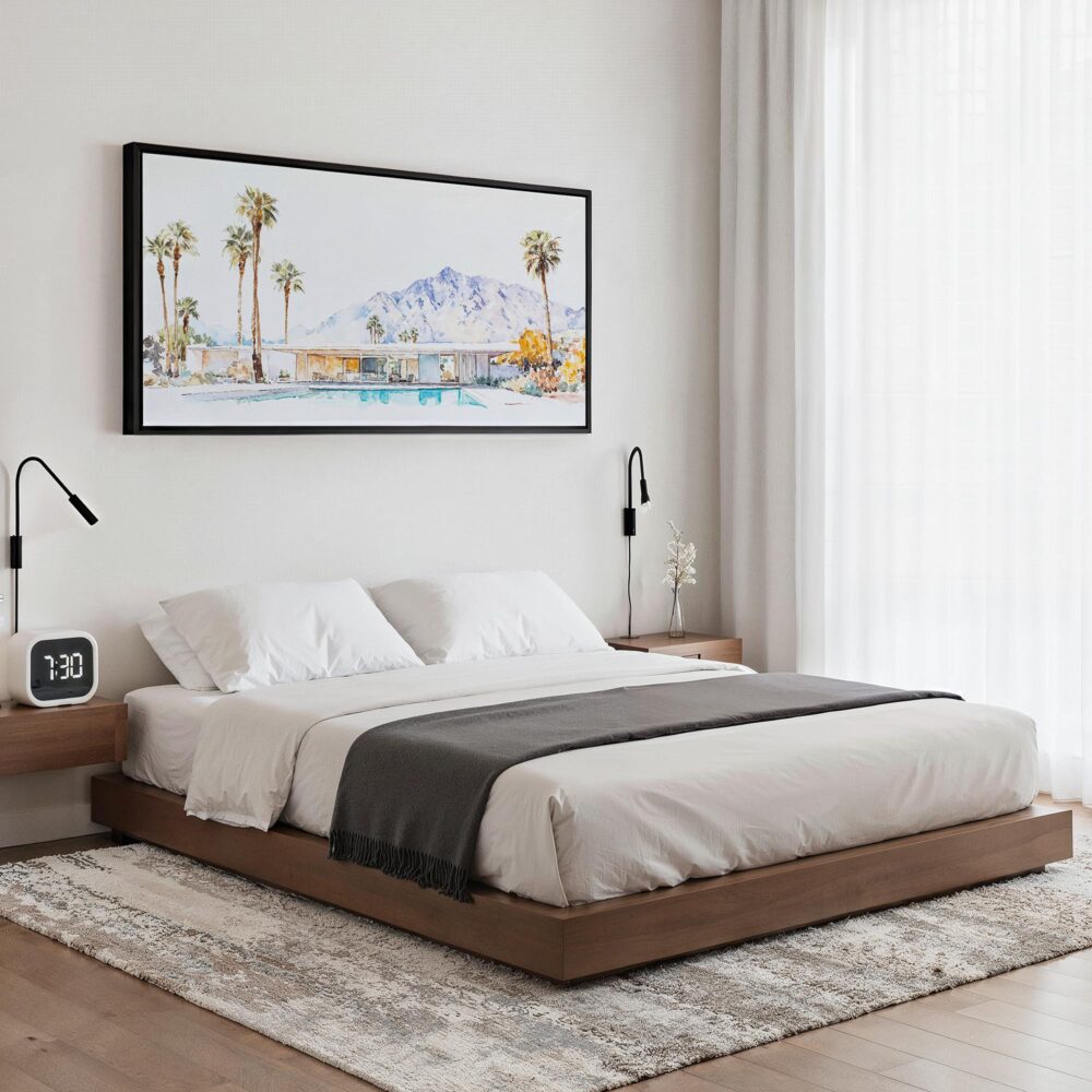 02 - Framed Minimal Palm Springs Watercolor - Panorama Canvas Print - Bedroom.jpg 02 - Framed Minimal Palm Springs Watercolor - Panorama Canvas Print - Bedroom.jpg