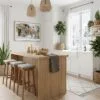 02 - Hoi An Vietnam Watercolor - Horizontal Canvas Print with Natural Floater Frame in Kitchen.jpg