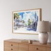 02 - Key West Florida Duval Street Watercolor - Horizontal Art Print in Natural Wood Frame Above Console.jpg