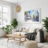 02 - Key West Florida Duval Street Watercolor - Horizontal Canvas Print with White Floater Frame in modern Scandi Living Room.jpg