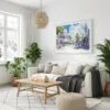 02 - Key West Florida Duval Street Watercolor - Horizontal Canvas Print with White Floater Frame in modern Scandi Living Room.jpg