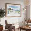 02 - Large Inishowen Ireland Watercolor - Horizontal Art Print in Boho Living Room with vintage Wood frame.jpg