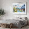 02 - Large Lauterbrunnen Watercolor - Horizontal Art Print in Bedroom with Silver Metal Frame.jpg