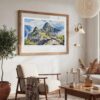 02 - Large Machu Picchu Watercolor - Horizontal Art Print in Boho Living Room with vintage Wood frame.jpg